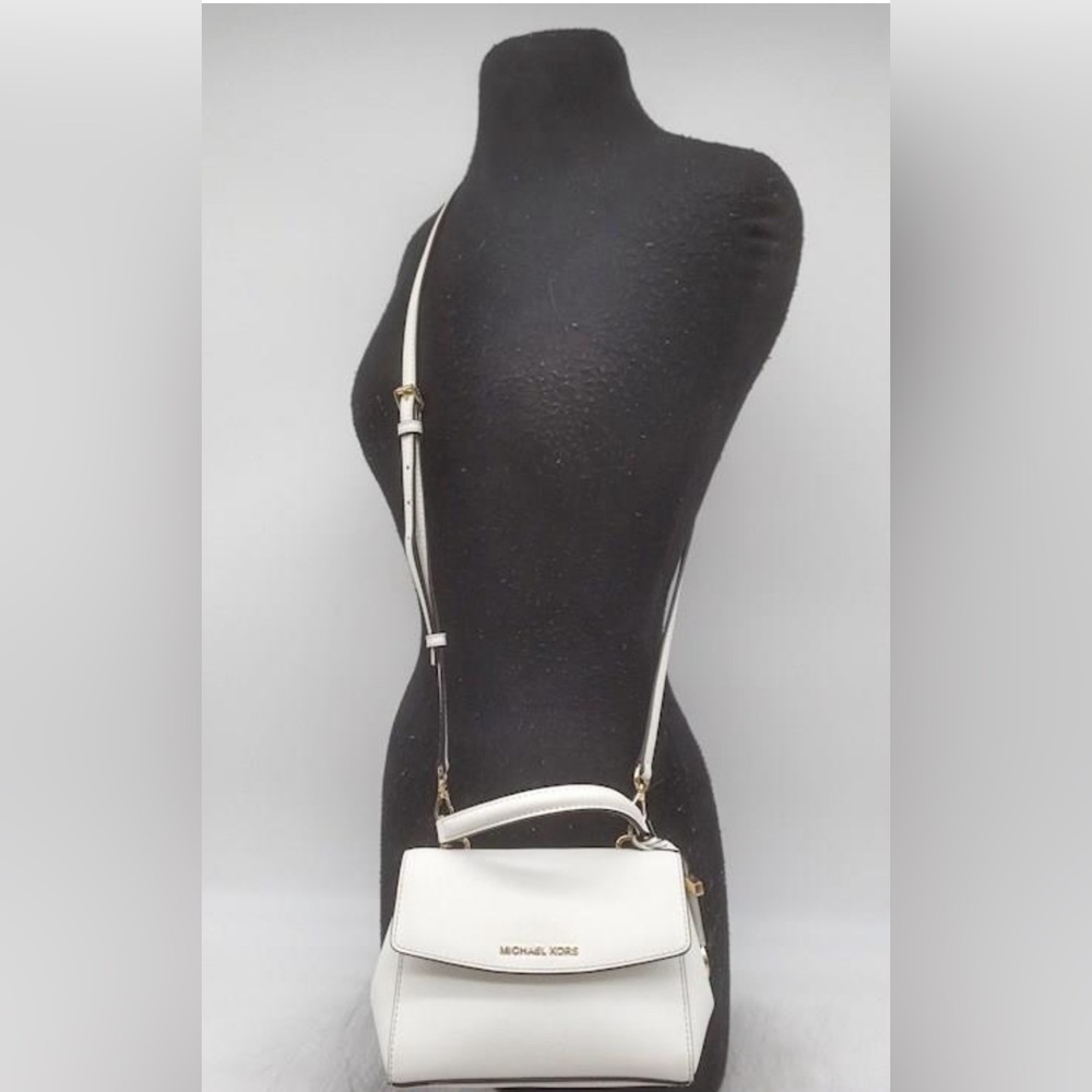 Michael Kors Ava White Saffiano Leather Mini Satchel Handbag Purse